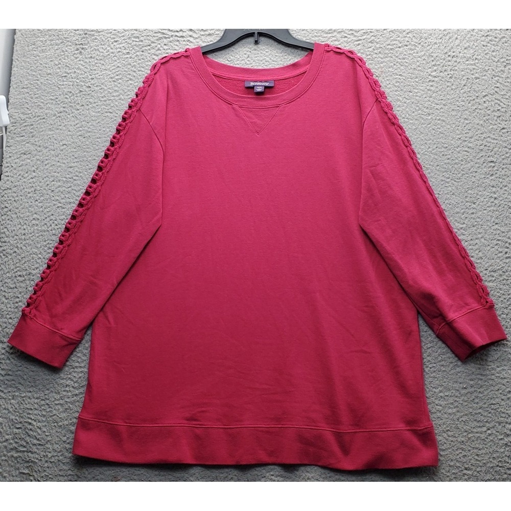 Roaman's Sweatshirt Womens Large Pink Crochet Lattice Sleeve Round Neck Pullover